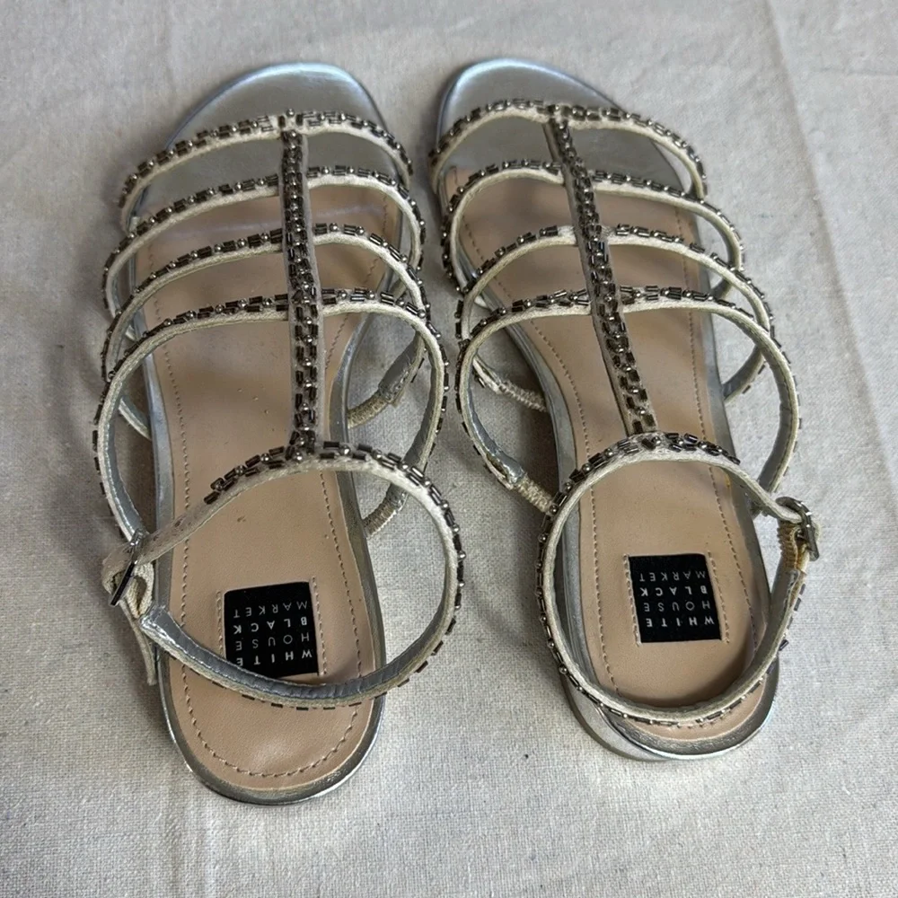White House Black Market Silver Strappy Sandals.